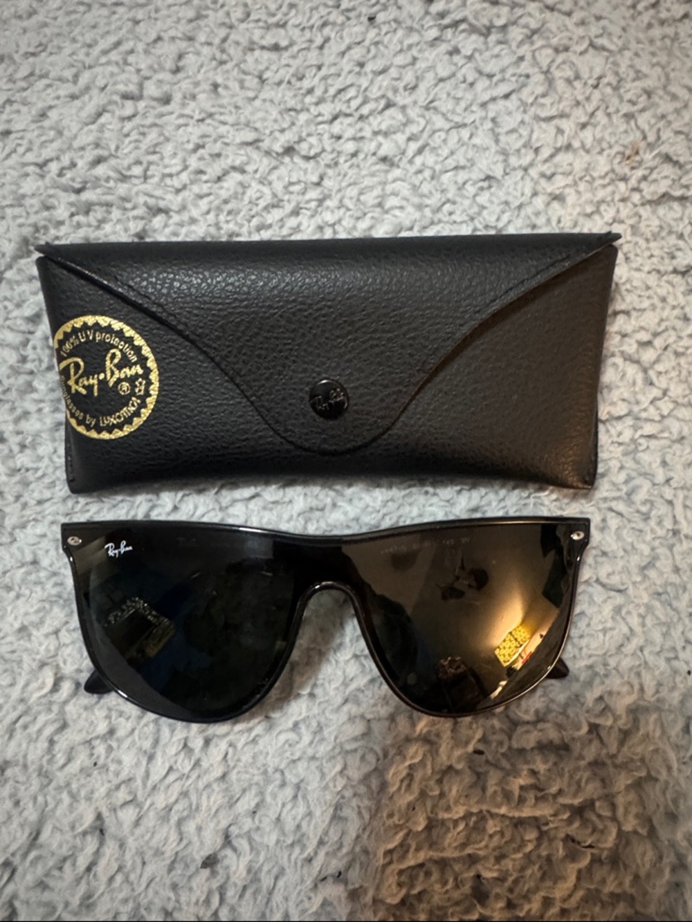 Ray-Ban Black Shield Sunglasses with Black Case